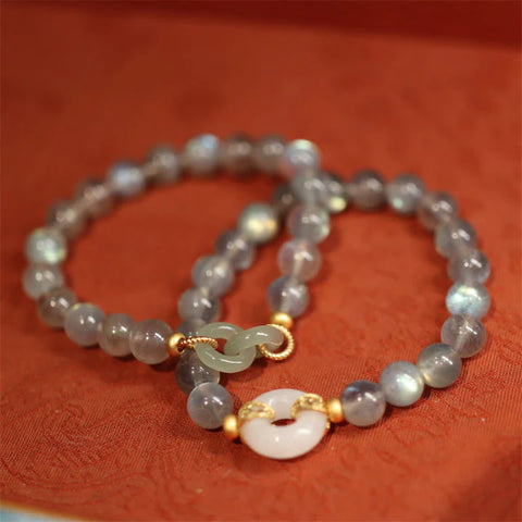 Buddha Stones Natural Moonstone Heitan Jade Peace Buckle Healing Bracelet