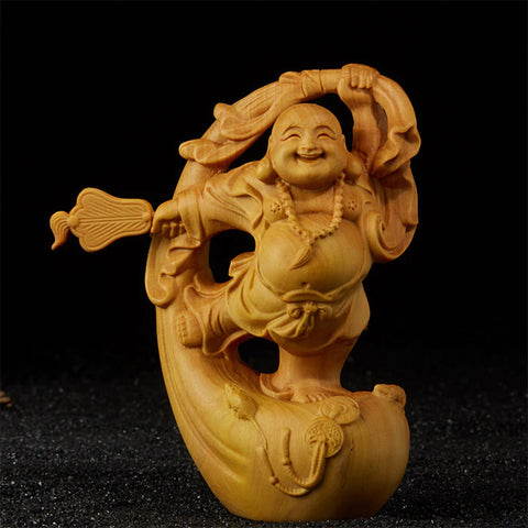 Buddha Stones Laughing Buddha Boxwood Prosperity Home Decoration