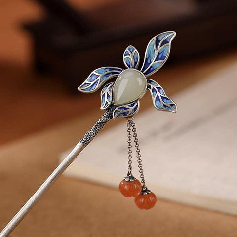 Buddha Stones 925 Sterling Silver Natural Hetian Jade Leaf Prosperity Charm Hairpin