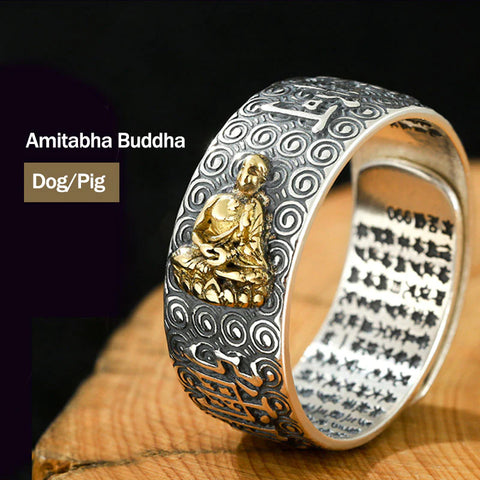 Chinese Zodiac Natal Buddha Wealth Luck Adjustable Ring