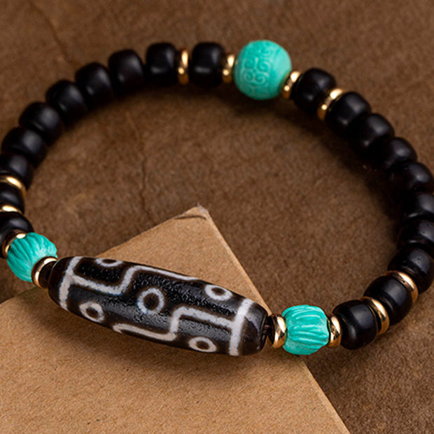 Buddha Stones Tibetan Nine-Eye Dzi Bead Turquoise Wisdom Bracelet ...