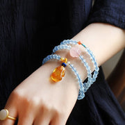 Natural Aquamarine Amber Flower Cheongsam Charm Healing Bracelet