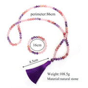 108 Mala Beads Amethyst Rose Quartz Spiritual Healing Bracelet Tassel Necklace Pendant