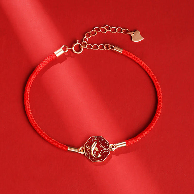 Lucky Red Rope &Sterling Silver Koi Fish Lotus Happiness Bracelet