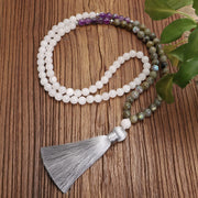 108 Mala Beads White Agate Amethyst Black Glitter Stone Protection Bracelet