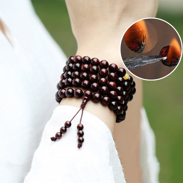 4.8 Stars With Gold Star Indian Small Leaf Red Sandalwood Amber Turquoise Chinese Knotting Blessing Bracelet