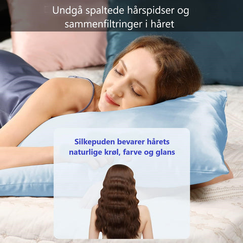 Silkepuder giver bedre og dybere søvn uden soverynker og filtrede hår.
