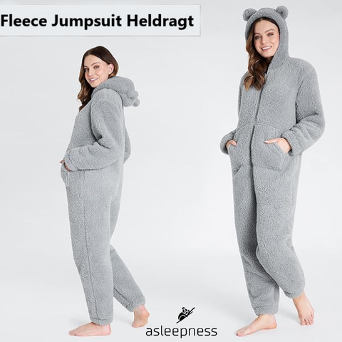 Lækre Grå jumpsuit heldragt, pyjamas, nattøj og fritidstøj i fleece med lange ærmer og hætte