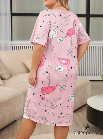 Elegant Lang t-shirt og natkjole som nattøj i rosa i store størrelser
