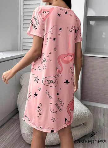Smuk Lang t-shirt og natkjole som nattøj i rosa i store størrelser