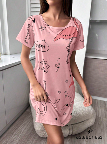 Behageligt Lang t-shirt og natkjole som nattøj i rosa i store størrelser