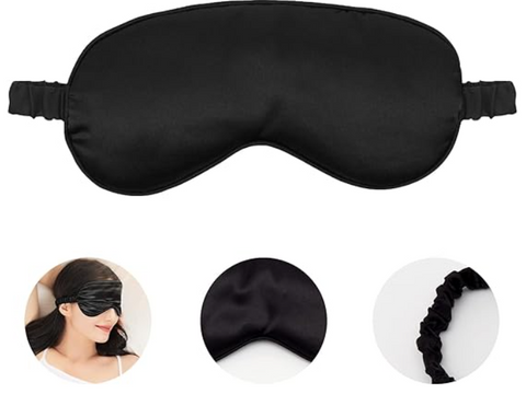 Silke satin sovemaske, øjenmaske og ansigtsmaske i sort