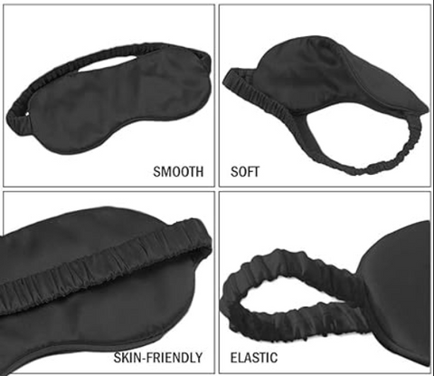 Silke satin sovemaske, øjenmaske og ansigtsmaske i ultra blød sort satin