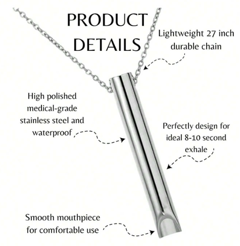 Design af Åndedragt halskæde til undgå stress, angst og vejrtrækningsproblemer. I guld, sølv og sort lavet i stål.