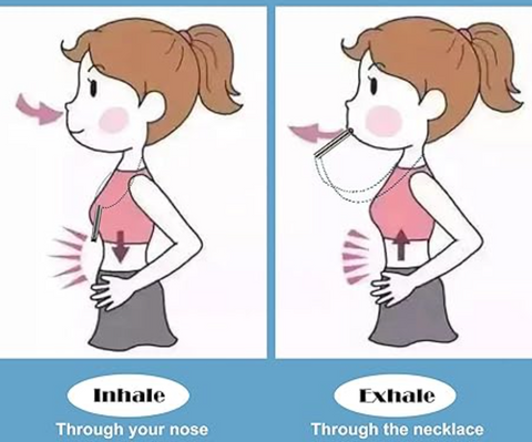 Brug af Åndedragt halskæde til undgå stress, angst og vejrtrækningsproblemer. I guld, sølv og sort lavet i stål.