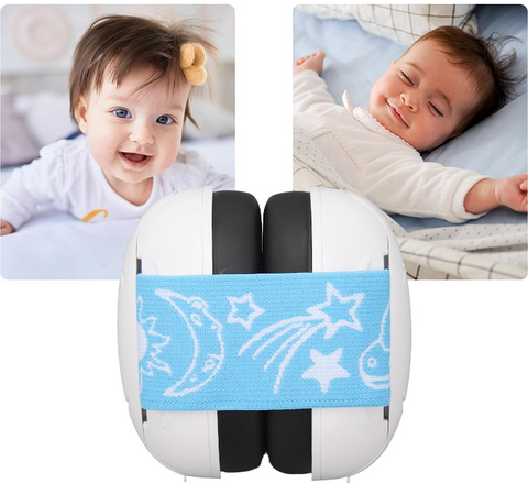 Baby og småbørn høreværn, hørebøffer og øreværn 25dB i hvid og blå