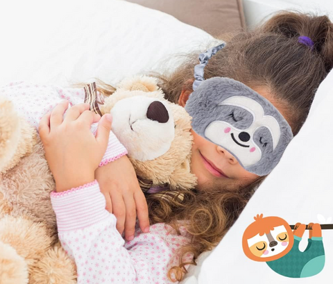 Sovemaske og øjenmaske til børn med dovendyr i silke satin og plys