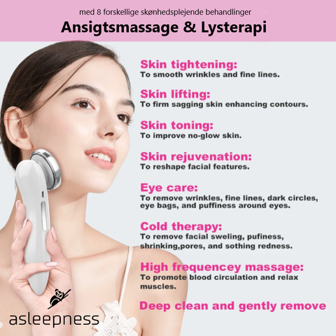 EMS Ansigtsmassage og lysterapi instrument i hvid med varme og vibration og lysterapi