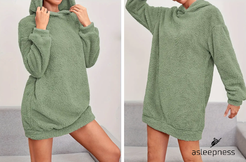 Komfortabelt Grøn fleece hættetrøje, hyggekjole og nattøj