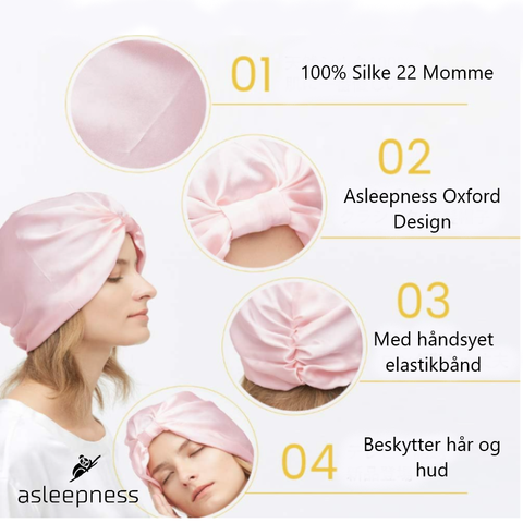 Brugervenligt Pink hårhætte og sovehætte i 100% Mulberry 22 Momme A6 Silkekvalitet med dobbelt silkeside og elastik.