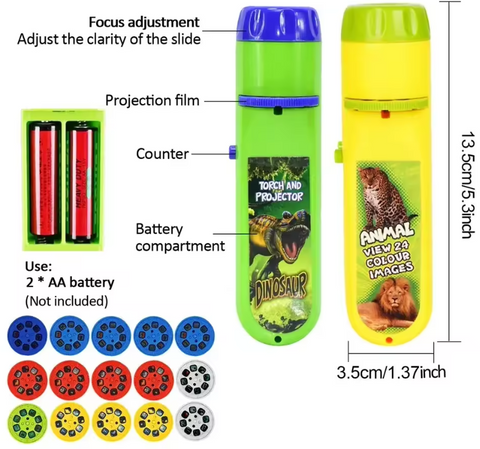 Mål på Projector og lommelygte til børn med enhjørning, astronaut, havfruer og dinosaurer
