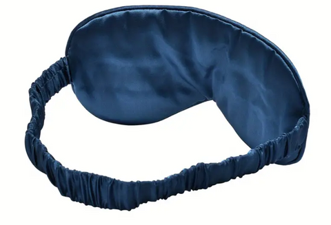 Smuk Silke sovemaske og øjenmaske i mulberry i blå med mønster