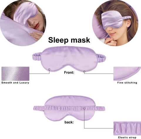Silke sovemaske, natmaske og øjenmaske i lilla og mulberry silke kvalitet
