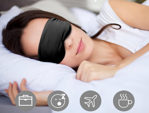 Rejsevenlig Mulberry Silke øjenmaske og sovemaske i sort