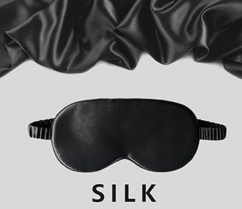 Mulberry Silke øjenmaske og sovemaske i sort og elastikrem