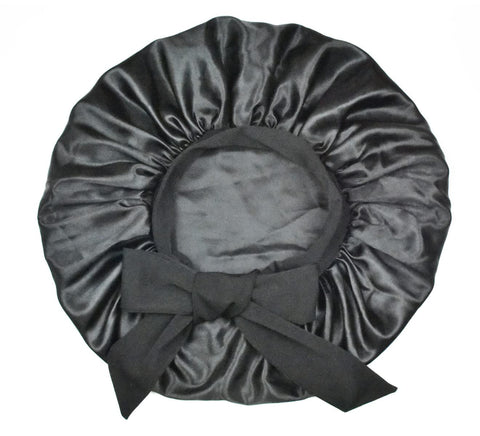 Hårhætte, sovehætte og sovehue i 100% sort silke 22 momme