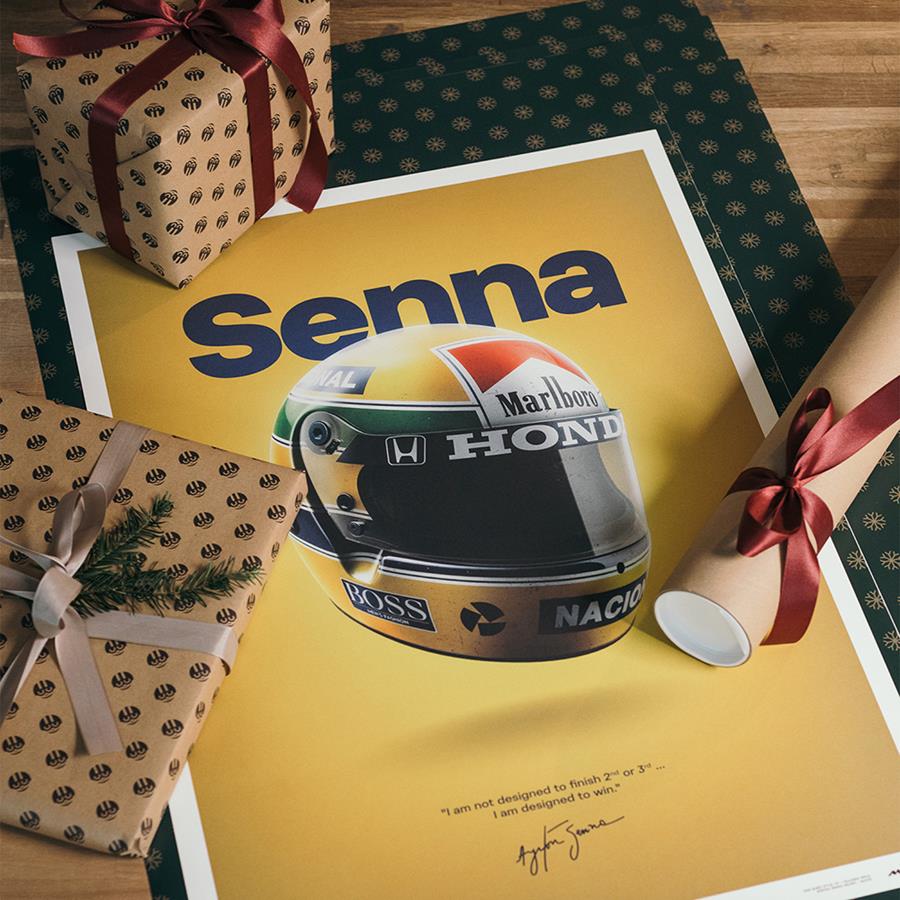 An Automobilist post of Ayrton Senna's Helmet and Christmas Presents