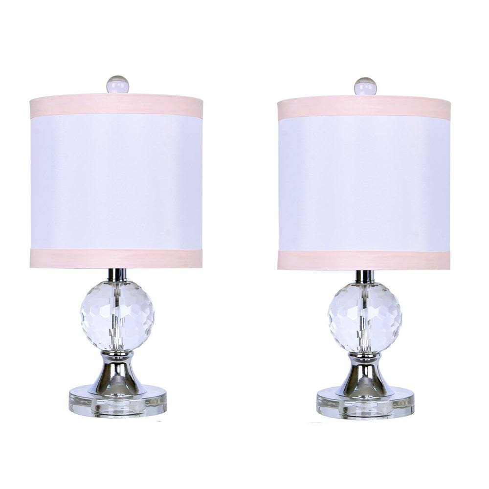18 Clear Crystal Accent Table Lamp w/ White Pink Silk Drum Shade
