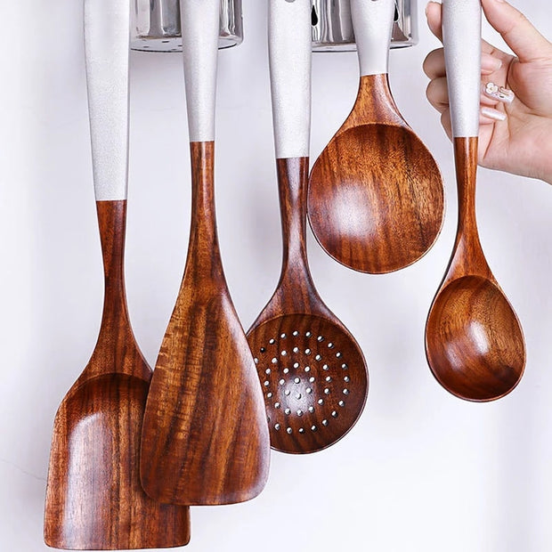 Natural Teak Wooden Utensil Set – Plcium