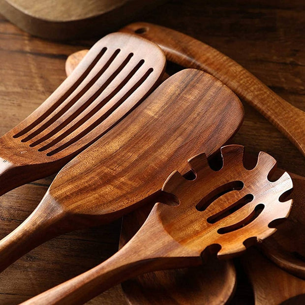 Natural Teak Wooden Utensil Set – Plcium