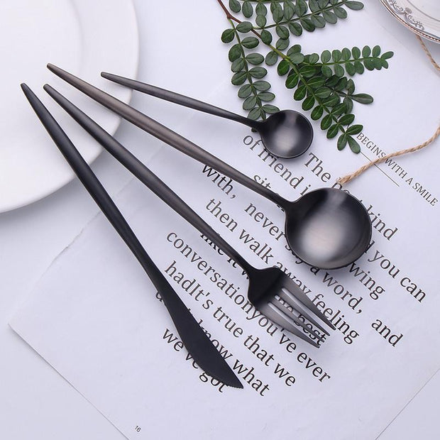 KiiZYs Stainless Steel Black Cutlery Minimalist 8 Pieces Set