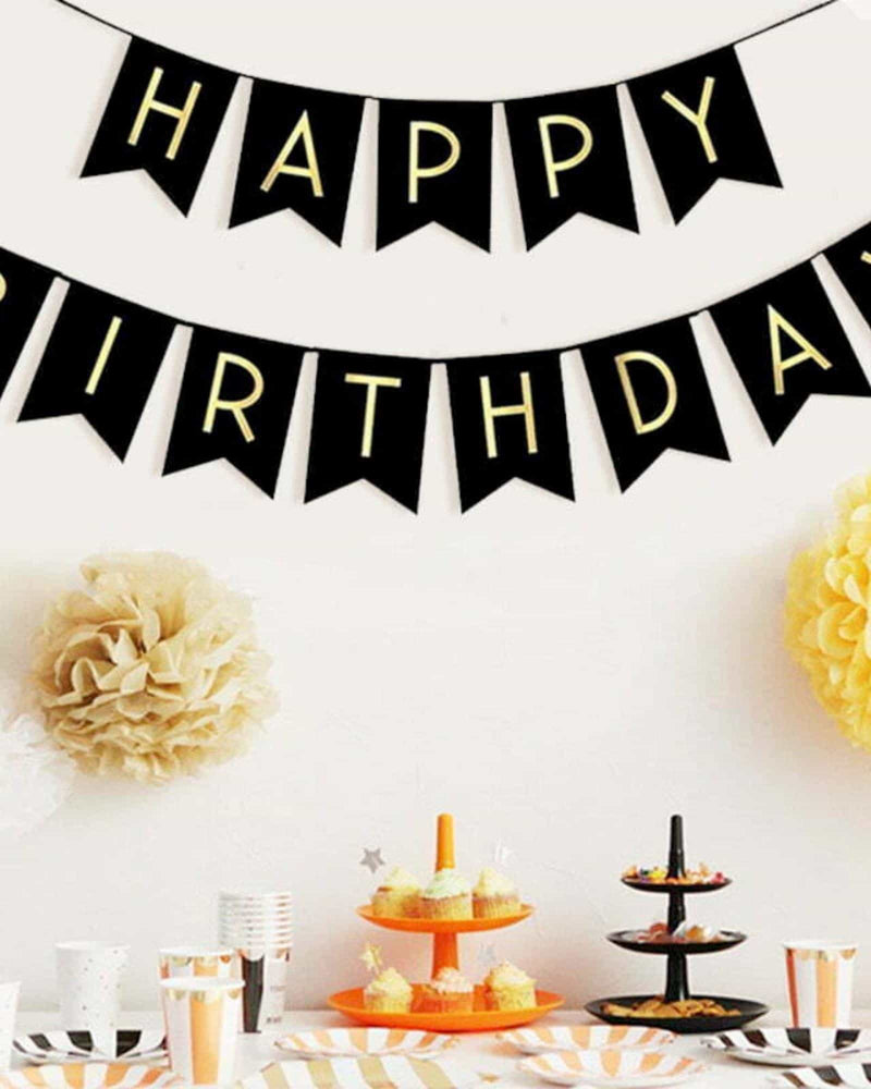 Happy Birthday Banner Black & Gold – A Little Whimsy