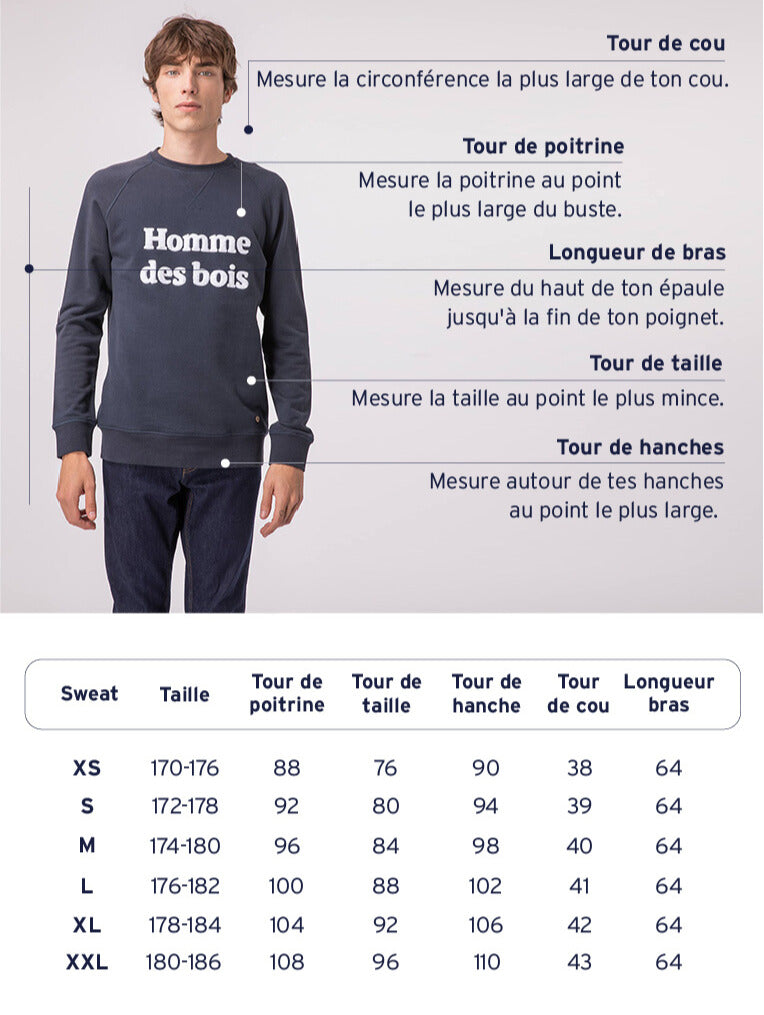 Size guide in cm for Faguo sweatshirts and hoodies at Hersée Paris 9th