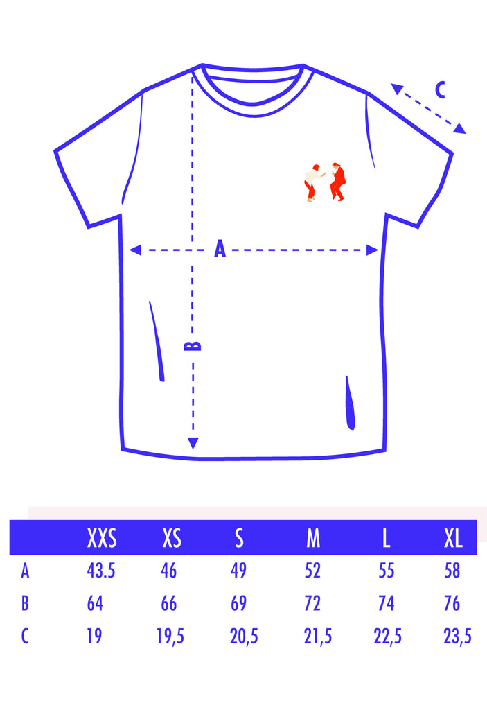 Size guide in cm for L'Amer Supérieur t-shirts at Hersée Paris 9th