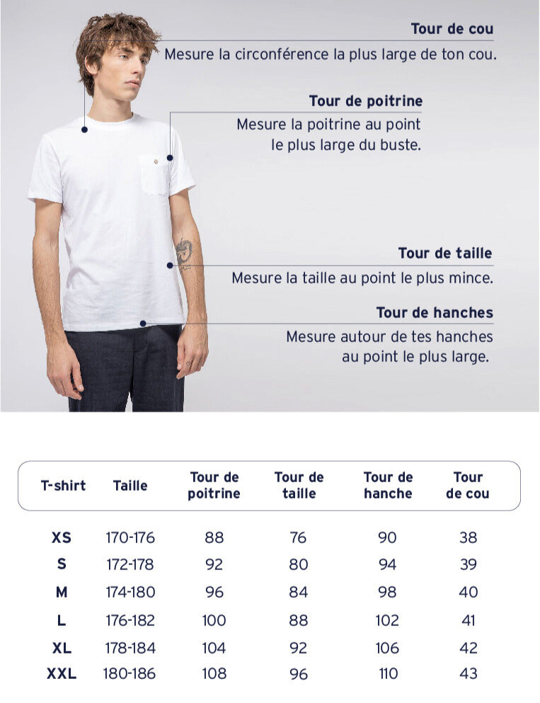 Size guide in cm for Faguo t-shirts at Hersée Paris 9th