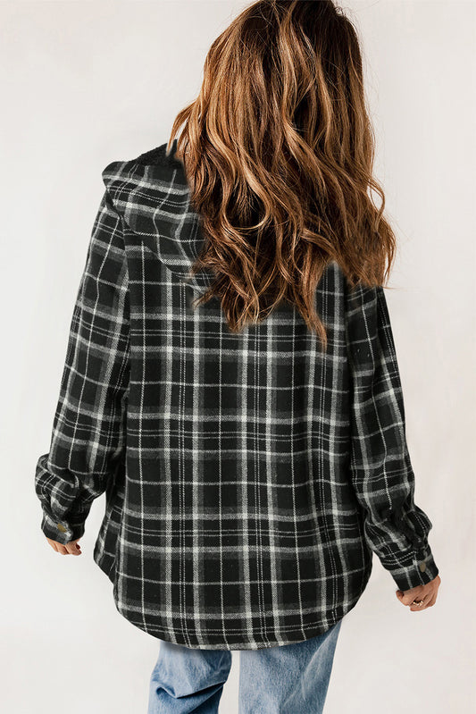 Black Plaid Patchwork Waffle Thermal Knit Shacket