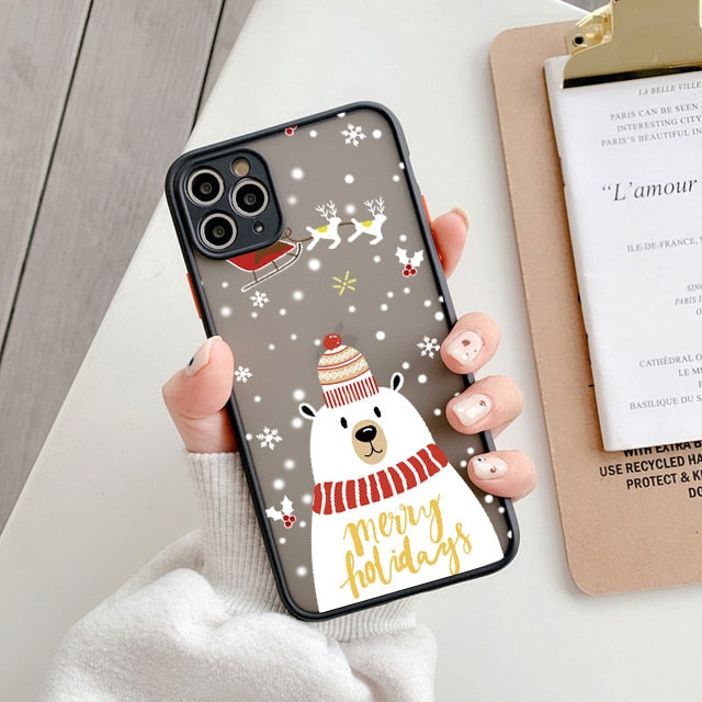 Cute Christmas Santa Claus Elk Bumper Phone Case For iphone 11 12 13 Pro Max Mini XR Xs Max