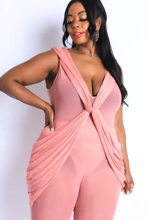Plus Size Criss-Cross Sheer Jumpsuit - Blazing Beauty