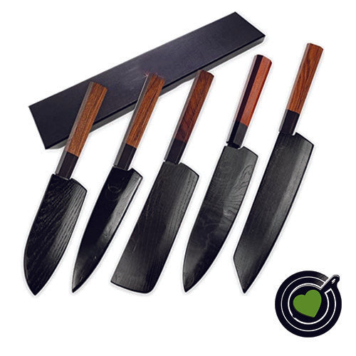 TOWER Kitchen Knives Set 5-PC Damascus Effect Acrylic Stand -Rose