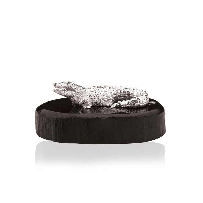 Crocodile Silver Miniature on Blackwood Base | by Patrick Mavros