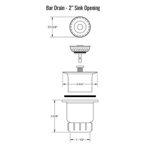 Copper Bar drain specification sheet with dimensions and expanded view