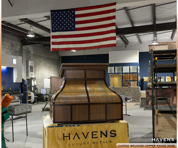 USA made custom copper range hood by Havens Luxury Metals