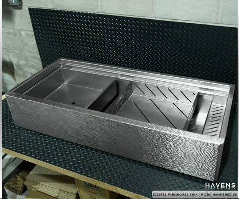 Stainless Steel farmhouse workstation sink with two ledges for accessories