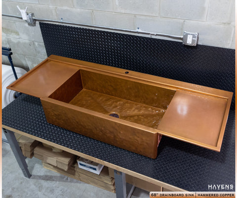 Custom pure copper drainboard sink with double drainboards