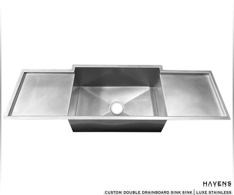 Custom stainless double drainboard sink by Havens Luxury Metals