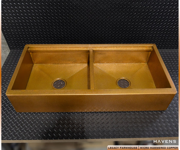 Double bowl copper farmhouse sink by Havens